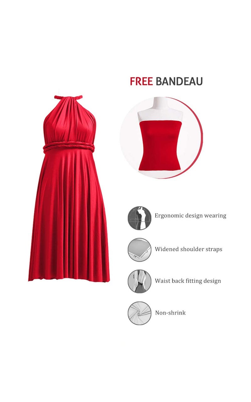 72styles Convertible Dress Short Infinity Bridesmaid Dresses Multiway Transformer Twist Wrap Midi Women Wedding Gutest Dress Red - Image 2